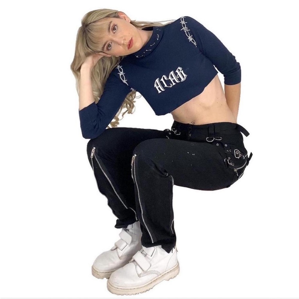 Authentic Tripp NYC Black Bondage Pants Y2K Punk Cargo Zipper Goth Grunge